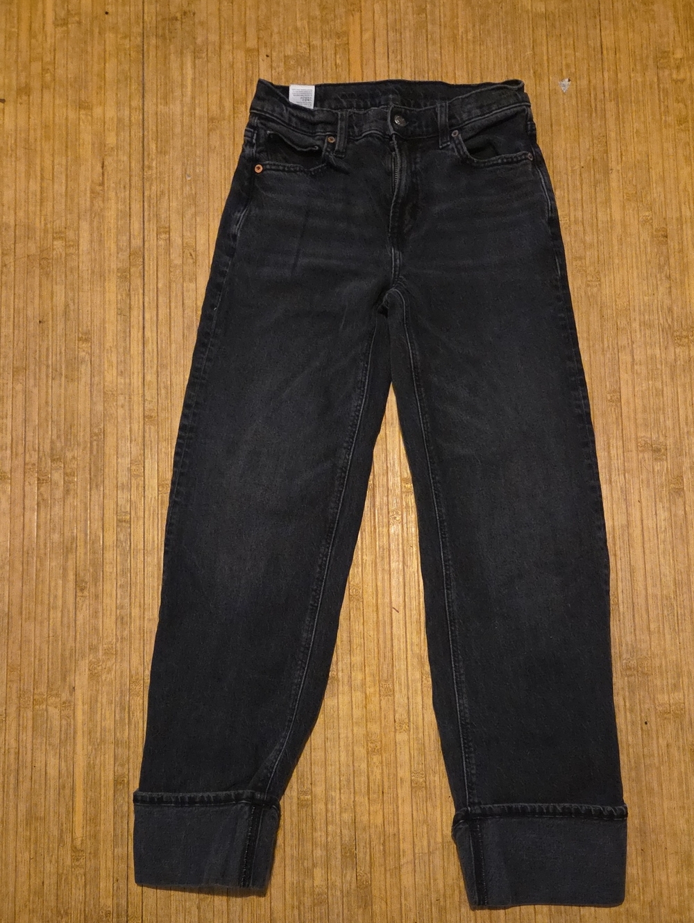 American Eagle Outfitters Women's Black Relaxed Straight Cuffed Jeans Sz 0